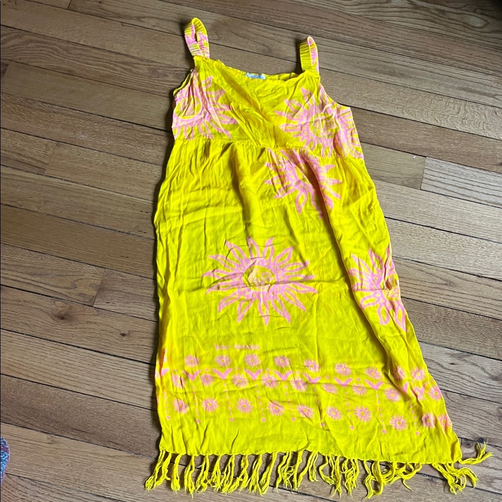 Vibrant Yellow Maxi Dress with Pink Floral Accents